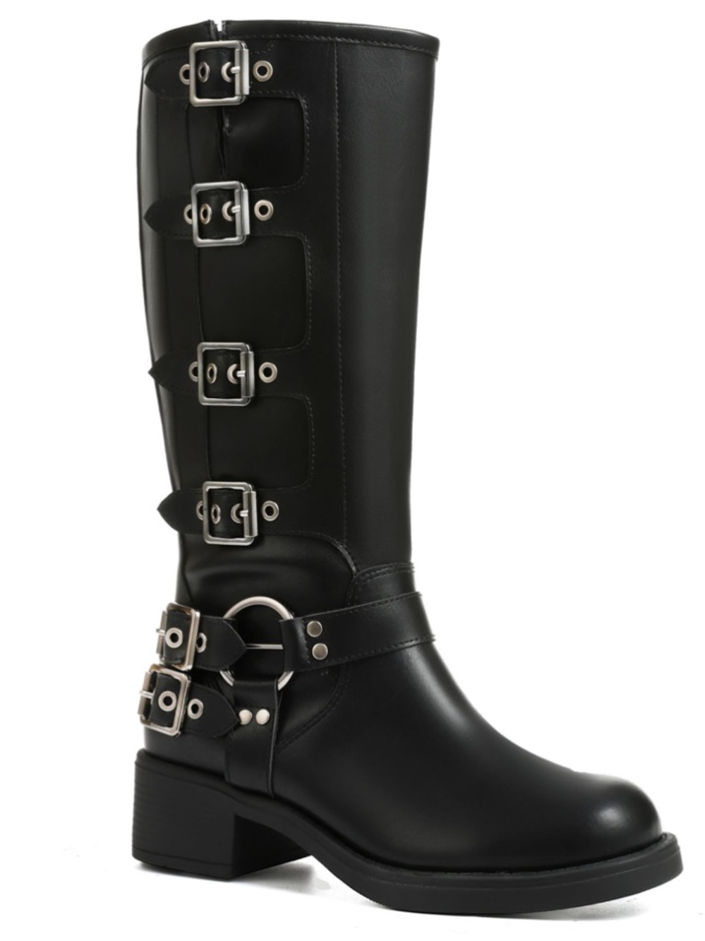 NWOT Moto Combat Rocker Punk Goth Buckle Knee High Motorcycle Boots